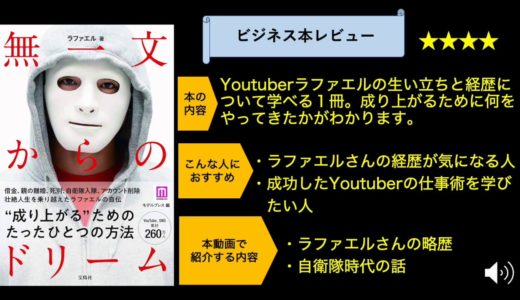 【ざっくり雑学本レビュー】「無一文からのドリーム」Youtuberラファエルの経歴と自衛隊時代の話とは？