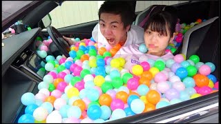 妹の車を10000個のカラーボールで破壊した。彼氏とのデート阻止する