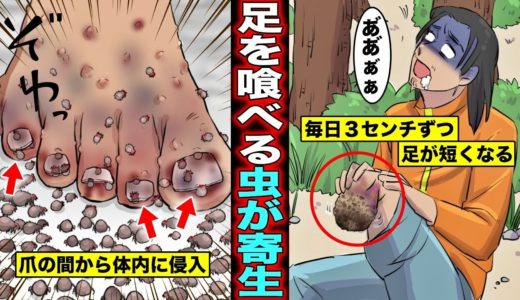 【漫画】人間の足を毎日３センチずつ喰べる虫に寄生されるとどうなるのか？貧乏過ぎて病院に行けず、虫に寄生されたまま放置して喰べられ続けていた男の末路・・・