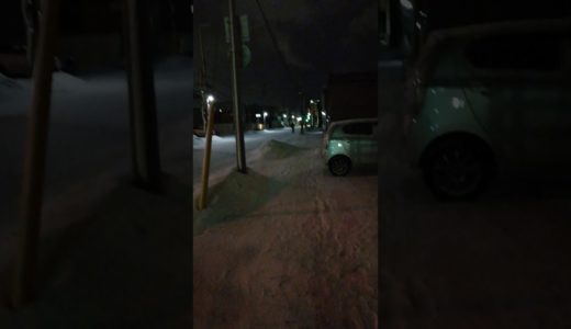 函館　雪道を自転車が走り去る　転ばないでね〜　小さくしか映ってません