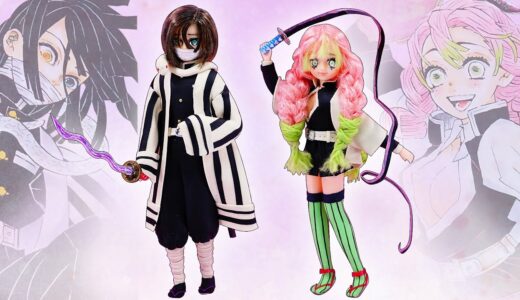 リカちゃん 鬼滅の刃♥ねんどで変身✨甘露寺蜜璃と伊黒小芭内を粘土衣装とメイクでリメイクDIY🌼日輪刀も手作り工作🎶声真似