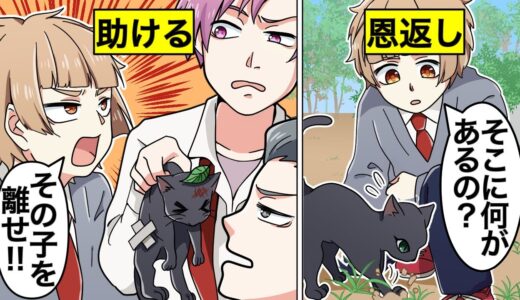 【アニメ】幸運の招き猫！？悪ガキたちにイジメられていた黒ネコを助けた結果…【漫画動画】