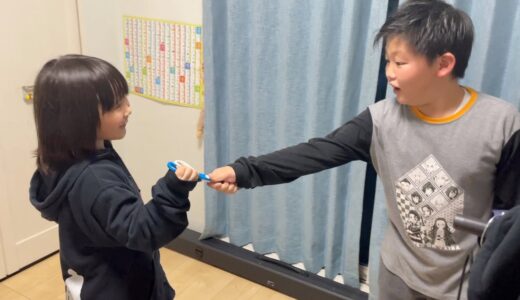 ハサミの持ち方でケンカをするななたん＆こころくん【ココロマン普段の様子】