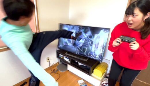 妹がゲーム中に兄にテレビ潰された動画。さすがにこれは許せない